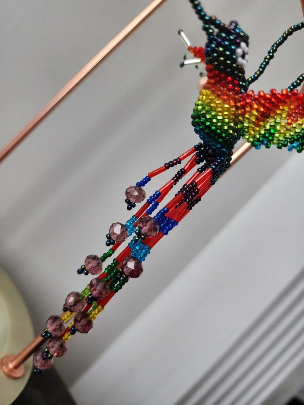 Huichol Beaded Hummingbird Key Chain Mexican Folk Art Bird 6” Sun Catcher A32